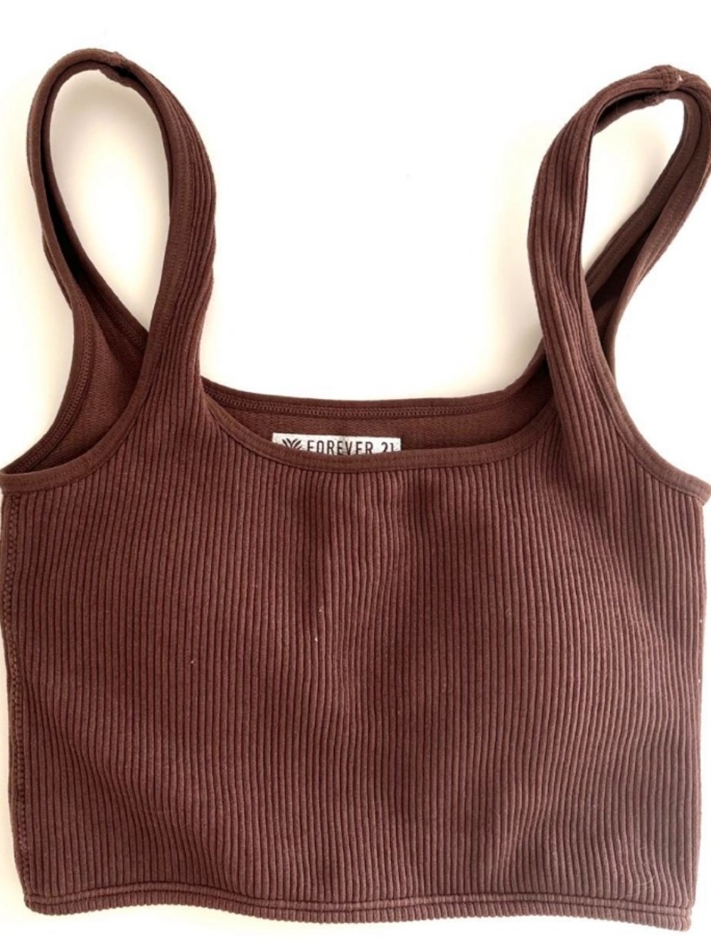 Forever 21 Ribbed Crop Top with Built-In Padding Chocolate Brown - Size Small